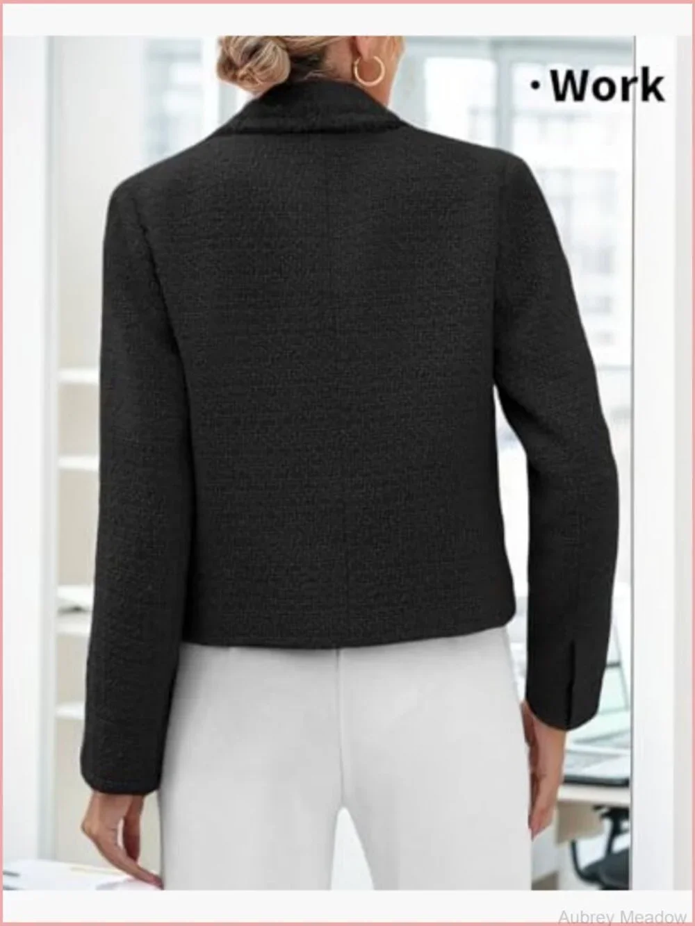Women's Tweed Blazer Jacket - Elegant Cropped Fully Lined Coat with Pockets